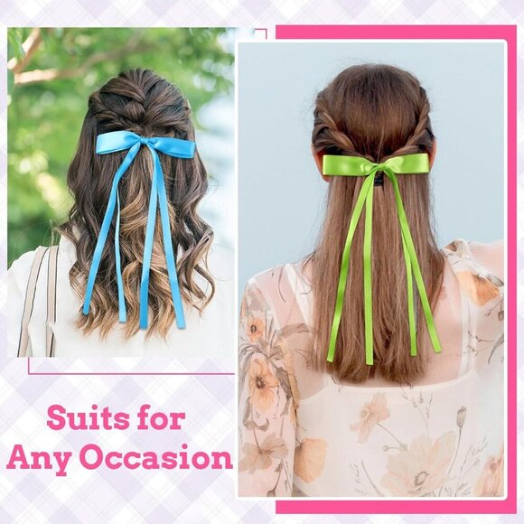 60 Pcs Hair Bow Clips Satin Ribbon Long Tails for Women Girls Stylish